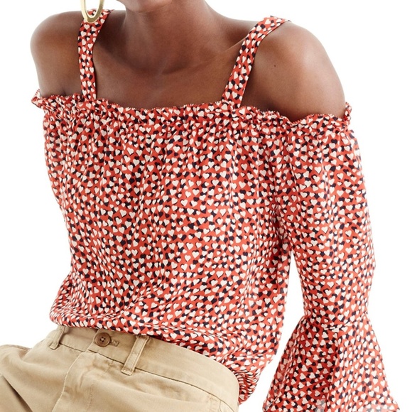 J. Crew Tops - J.Crew Silk Heart Print Off-the-Shoulder Blouse